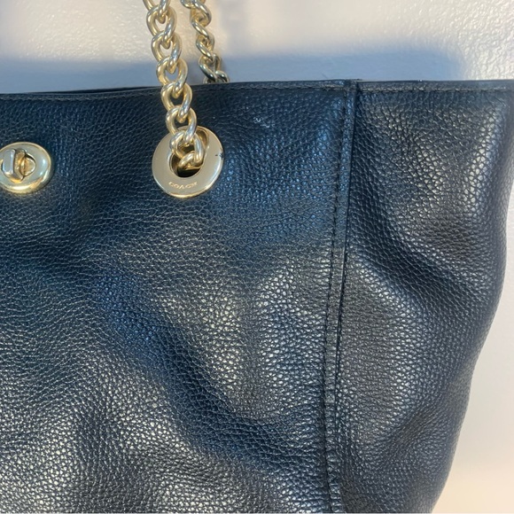 Coach Turnlock Leather Chain Tote Bag - Picture 6 of 16